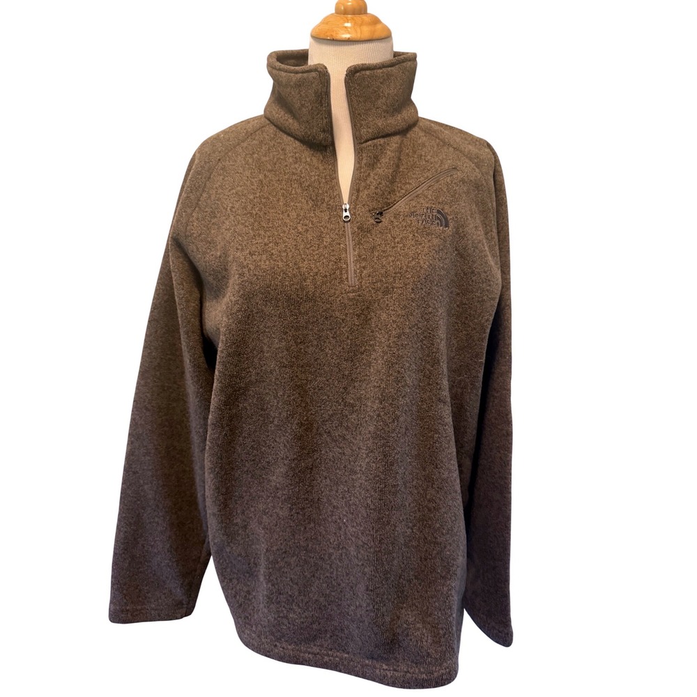 The North Face Mens Gordon Lyons Quarter Zip Fleece Pullover Brown Heather Large